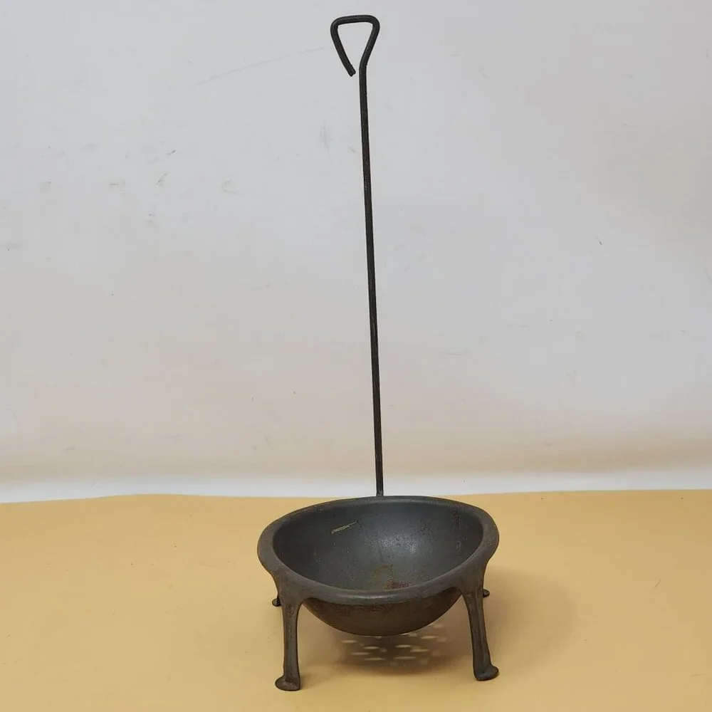 Vintage‎ Footed Metal Egg Poacher Stand Long Lift Rod Farmhouse Rustic Kitchen